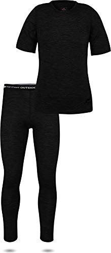 normani Damen Merino Unterwäsche-Set Garnitur - Kurzarm T-Shirt und Unterhose Set - 100% Merinowolle Thermounterwäsche Ski-Funktionsunterwäsche Farbe Schwarz Größe L von normani