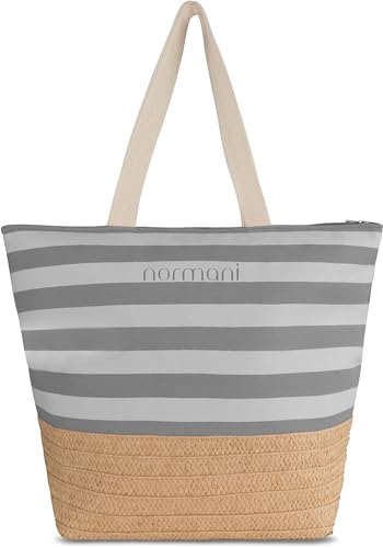 normani Damen Schultertasche - Strandtasche mit Reißverschluss und extra großes 30 Liter Volumen - Tasche Handgepäck - mit Innentasche Farbe Hellgrau Größe Onesize von normani