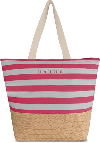 normani Damen Schultertasche - Strandtasche mit Reißverschluss und extra großes 30 Liter Volumen - Tasche Handgepäck - mit Innentasche Farbe Rot Größe Onesize von normani