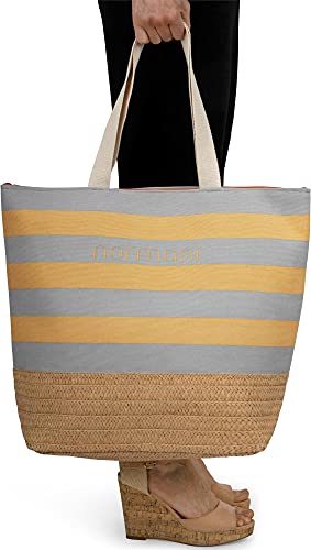 normani Damen Schultertasche - Strandtasche mit Reißverschluss und extra großes 30 Liter Volumen - Tasche Handgepäck - mit Innentasche Farbe Sonnengelb Größe Onesize von normani