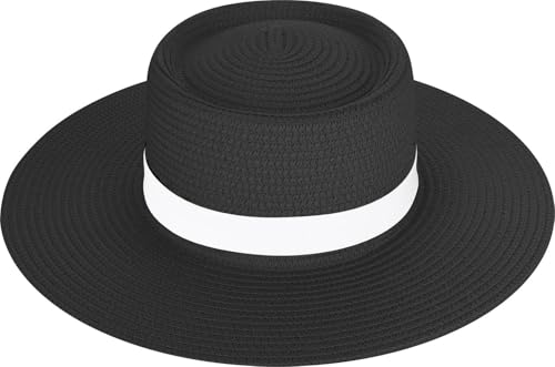 normani Damen Sonnenhut Strandhut mit großer Krempe - Sommerhut - Verstellbarer Strohhut mit Band und UV Schutz Farbe Cancun Schwarz von normani