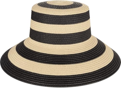 normani Damen Sonnenhut Strandhut mit großer Krempe - Sommerhut - Verstellbarer Strohhut mit Band und UV Schutz Farbe Celaya Schwarz von normani