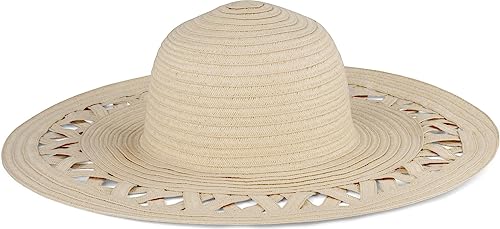 normani Damen Sonnenhut Strandhut mit großer Krempe - Sommerhut - Verstellbarer Strohhut mit Band und UV Schutz Farbe Malang Beige von normani