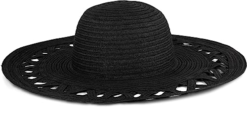 normani Damen Sonnenhut Strandhut mit großer Krempe - Sommerhut - Verstellbarer Strohhut mit Band und UV Schutz Farbe Malang Schwarz von normani