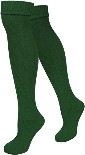 normani Damen Trachtensocken lange Kniestrümpfe/Oktoberfest Overknees mit Zopfmuster in verschiedenen Farben Farbe Jagdgrün Größe 43/46 von normani