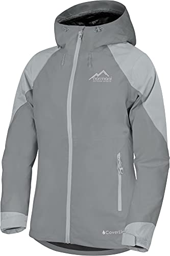 normani Damen wasserdichte, lange Regenjacke - leichte, atmungsaktive Outdoorjacke mit Kapuze Windbreaker - Wassersäule: 20.000 mm Farbe Grau Größe XS von normani