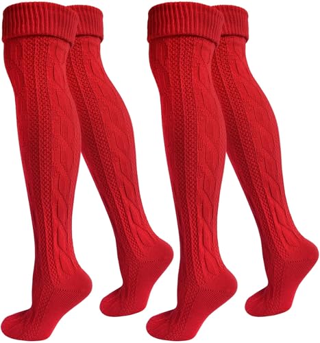 normani 2 Paar Extralange Unisex Trachten-Kniebundstrümpfe für Erwachsene – In Verschiedenen Farben, Ideal fürs Oktoberfest Farbe Rot Größe 39/42 von normani