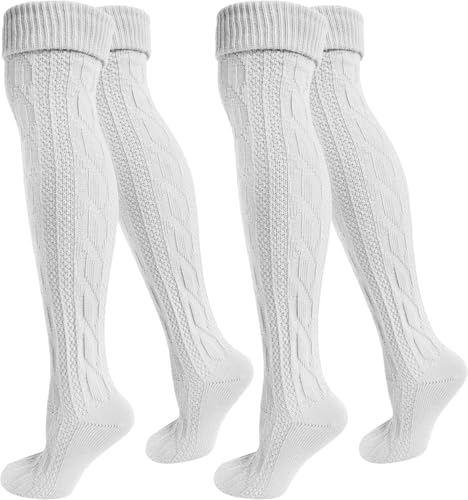 normani 2 Paar Extralange Unisex Trachten-Kniebundstrümpfe für Erwachsene – In Verschiedenen Farben, Ideal fürs Oktoberfest Farbe Weiß Größe 39/42 von normani