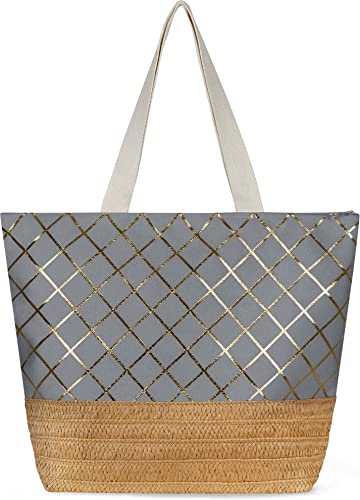 normani Große Schultertasche - Strandtasche - Shopper mit Reißverschluss und Innentasche - XL Damen Tasche 20 Liter Farbe Grau von normani