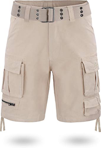 normani Herren Bermuda Vintage Shorts Cargoshorts mit Gürtel aus ökologischer Bio-Baumwolle Farbe Khaki Größe XL/54 von normani