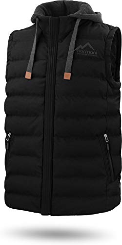normani Herren Bodywarmer wattierte Outdoor Weste mit abnehmbarer Kapuze und wasserdichten Reißverschlüssen Farbe Dunkelschwarz Größe 7XL von normani