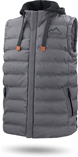 normani Herren Bodywarmer wattierte Outdoor Weste mit abnehmbarer Kapuze und wasserdichten Reißverschlüssen Farbe Grau Größe 5XL von normani