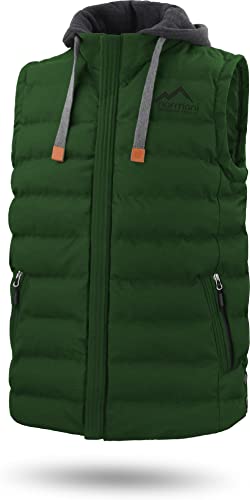 normani Herren Bodywarmer wattierte Outdoor Weste mit abnehmbarer Kapuze und wasserdichten Reißverschlüssen Farbe Oliv Größe M von normani