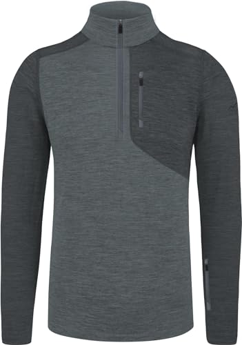 normani Herren Merino Oberteil Ski-Langarm-Shirt Longsleeve mit Reißverschluss - 100% Merinowolle - Pullover mit 1/4 Zip und Arm-Reißverschluss Farbe Grau Größe 6XL von normani