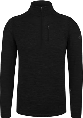 normani Herren Merino Oberteil Ski-Langarm-Shirt Longsleeve mit Reißverschluss - 100% Merinowolle - Pullover mit 1/4 Zip und Arm-Reißverschluss Farbe Schwarz Größe 6XL von normani
