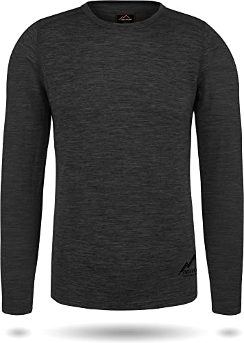 normani Herren Merino Unterhemd Premium Oberteil Rundhalsausschnitt Funktionsoberteil 100% Merinowolle Thermounterwäsche Baselayer Skipullover Farbe Dunkelgrau Größe S/48 von normani