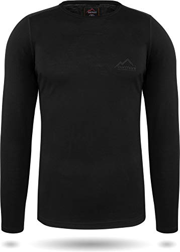 normani Herren Merino Unterhemd Premium Oberteil Rundhalsausschnitt Funktionsoberteil 100% Merinowolle Thermounterwäsche Baselayer Skipullover Farbe Dunkelschwarz Größe 4XL/60 von normani