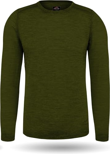 normani Herren Merino Unterhemd Premium Oberteil Rundhalsausschnitt Funktionsoberteil 100% Merinowolle Thermounterwäsche Baselayer Skipullover Farbe Grün Größe 5XL von normani