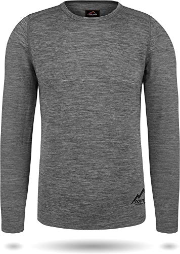 normani Herren Merino Unterhemd Premium Oberteil Rundhalsausschnitt Funktionsoberteil 100% Merinowolle Thermounterwäsche Baselayer Skipullover Farbe Hellgrau Größe 3XL/58 von normani