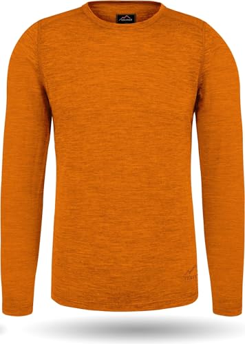 normani Herren Merino Unterhemd Premium Oberteil Rundhalsausschnitt Funktionsoberteil 100% Merinowolle Thermounterwäsche Baselayer Skipullover Farbe Orange Größe 3XL/58 von normani