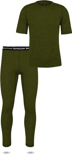 normani Herren Merino Unterwäsche-Set Garnitur (T-Shirt und Unterhose) 100% Merinowolle Thermounterwäsche Ski-Funktionsunterwäsche Farbe Grün Größe 4XL/60 von normani