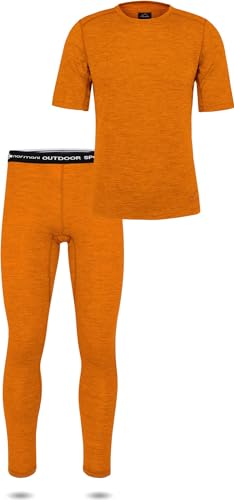 normani Herren Merino Unterwäsche-Set Garnitur (T-Shirt und Unterhose) 100% Merinowolle Thermounterwäsche Ski-Funktionsunterwäsche Farbe Orange Größe 5XL von normani