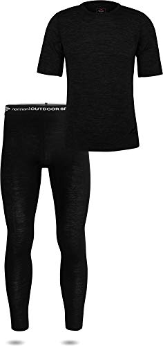 normani Herren Merino Unterwäsche-Set Garnitur (T-Shirt und Unterhose) 100% Merinowolle Thermounterwäsche Ski-Funktionsunterwäsche Farbe Schwarz Größe 3XL/58 von normani