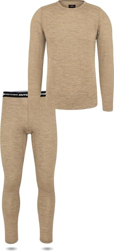 normani Herren Merino Unterwäsche-Set Garnitur (Unterhemd und Unterhose) 100% Merinowolle Thermounterwäsche Ski-Funktionsunterwäsche Farbe Beige Größe L/52 von normani