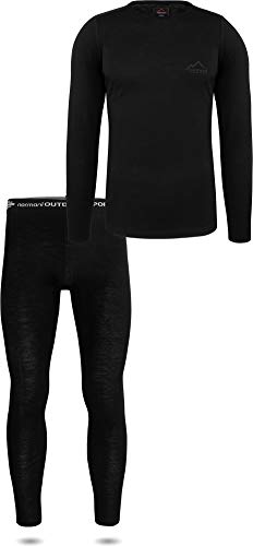 normani Herren Merino Unterwäsche-Set Garnitur (Unterhemd und Unterhose) 100% Merinowolle Thermounterwäsche Ski-Funktionsunterwäsche Farbe Dunkel-Schwarz Größe 4XL/60 von normani