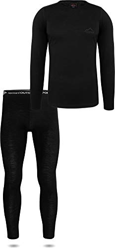 normani Herren Merino Unterwäsche-Set Garnitur (Unterhemd und Unterhose) 100% Merinowolle Thermounterwäsche Ski-Funktionsunterwäsche Farbe Dunkel-Schwarz Größe S/48 von normani