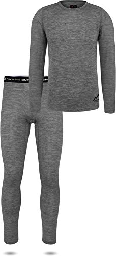 normani Herren Merino Unterwäsche-Set Garnitur (Unterhemd und Unterhose) 100% Merinowolle Thermounterwäsche Ski-Funktionsunterwäsche Farbe Meliert-Grau Größe S/48 von normani