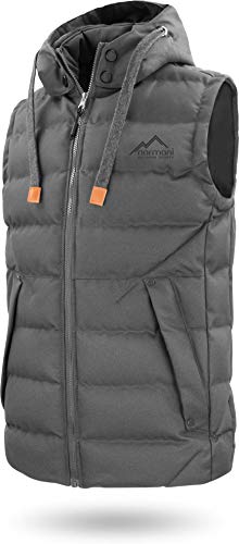 normani Herren Outdoor Weste Steppweste mit abnehmbarer Kapuze und Stehkragen, große Seitentaschen und ECO-Obermaterial aus PET-Flaschen - SBS-Reißverschlüsse Farbe Dunkelgrau Größe 3XL von normani
