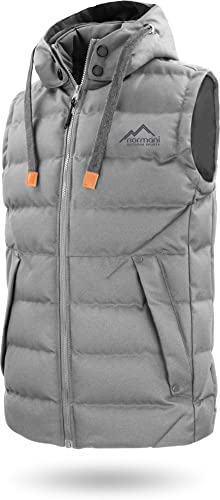 normani Herren Outdoor Weste Steppweste mit abnehmbarer Kapuze und Stehkragen, große Seitentaschen und ECO-Obermaterial aus PET-Flaschen - SBS-Reißverschlüsse Farbe Grau Größe 7XL von normani