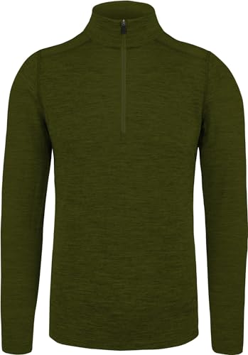 normani Herren Premium Merino Outdoor Langarm-Shirt Longsleeve mit ReiÃŸverschluss, 100% Merinowolle Pullover mit 1/4 Zip Farbe Grün GröÃŸe 3XL/58 von normani