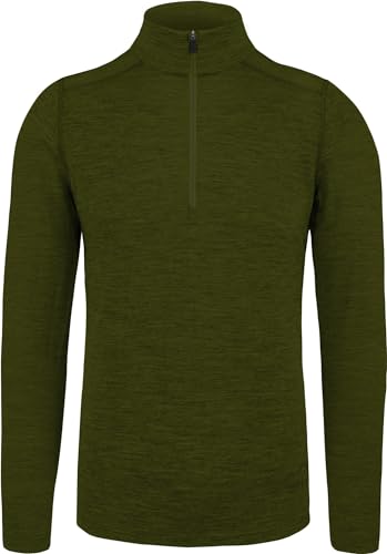 normani Herren Premium Merino Outdoor Langarm-Shirt Longsleeve mit ReiÃŸverschluss, 100% Merinowolle Pullover mit 1/4 Zip Farbe Grün GröÃŸe 4XL/60 von normani