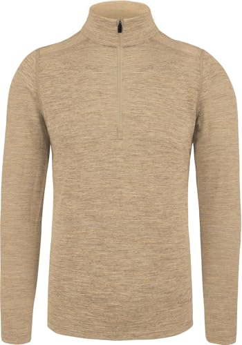 normani Herren Premium Merino Outdoor Langarm-Shirt Longsleeve mit Reißverschluss, 100% Merinowolle Pullover mit 1/4 Zip Farbe Beige Größe 3XL/58 von normani