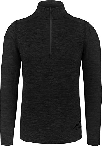 normani Herren Premium Merino Outdoor Langarm-Shirt Longsleeve mit Reißverschluss, 100% Merinowolle Pullover mit 1/4 Zip Farbe Dunkel-Schwarz Größe 3XL/58 von normani