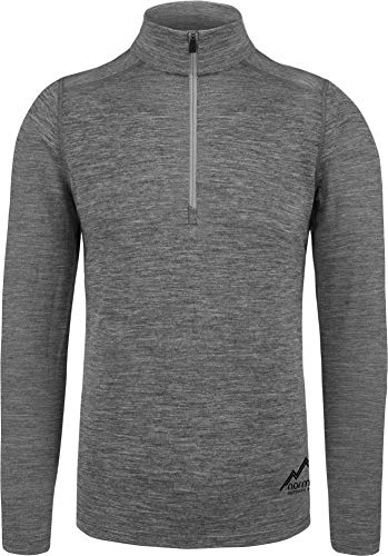 normani Herren Premium Merino Outdoor Langarm-Shirt Longsleeve mit Reißverschluss, 100% Merinowolle Pullover mit 1/4 Zip Farbe Grau-Meliert Größe 3XL/58 von normani