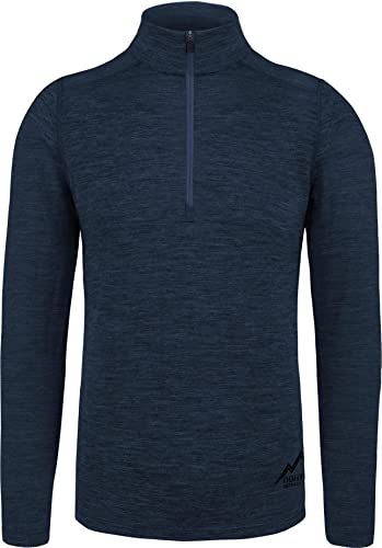 normani Herren Premium Merino Outdoor Langarm-Shirt Longsleeve mit Reißverschluss, 100% Merinowolle Pullover mit 1/4 Zip Farbe Navy Größe S/48 von normani