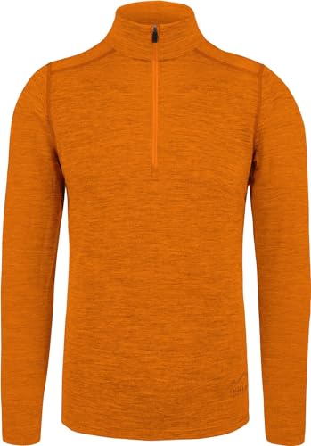 normani Herren Premium Merino Outdoor Langarm-Shirt Longsleeve mit Reißverschluss, 100% Merinowolle Pullover mit 1/4 Zip Farbe Orange Größe XXL/56 von normani