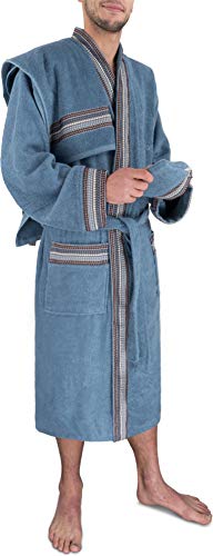 normani Herren Saunamantel - Bademantel Set aus 100% Bio-Baumwolle (Bademantel + Handtuch + Waschlappen) Farbe Blau Größe 4XL von normani