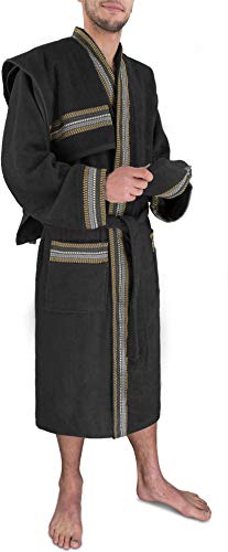 normani Herren Saunamantel - Bademantel Set aus 100% Bio-Baumwolle (Bademantel + Handtuch + Waschlappen) Farbe Schwarz Größe S von normani