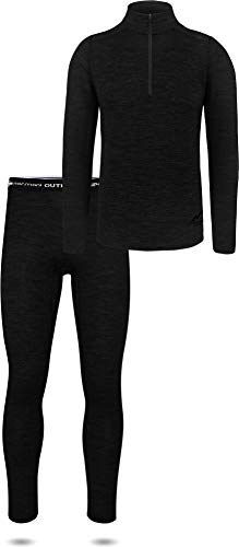 normani Herren Thermounterwäsche-Set 100% Merinowolle Pullover mit YKK-Reißverschluss und Thermounterhose Farbe Dunkelschwarz Größe XL/54 von normani