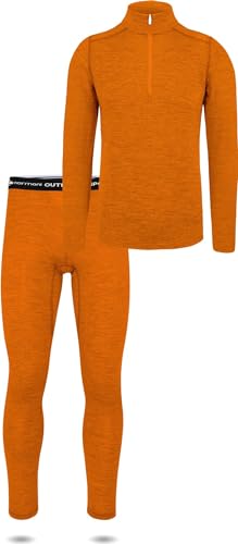 normani Herren Thermounterwäsche-Set 100% Merinowolle Pullover mit YKK-Reißverschluss und Thermounterhose Farbe Orange Größe XL/54 von normani