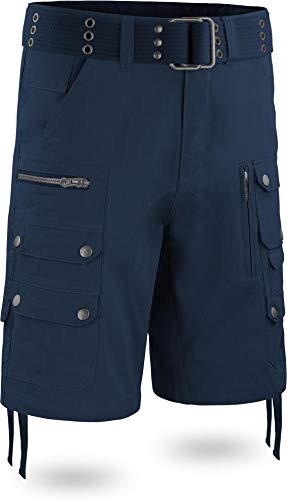 normani Herren Vinatge Sommerhose Shorts Bermuda mit vielen Taschen, leichte atmungsaktive Bio-Baumwolle, ideal für die warmen Sommertage inkl. Gürtel Farbe Navy Größe M von normani