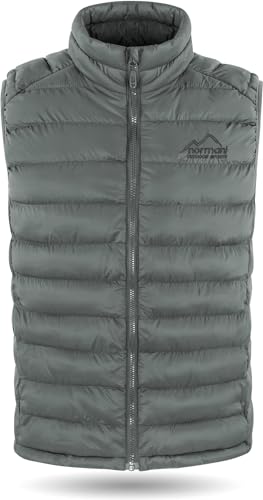 normani Herren Wattierte Steppweste winddichter Bodywarmer Winterweste Outdoor-Funktionsweste Ärmellos mit Stehkragen und Reißverschlussseitentaschen Farbe Hellgrau Größe XL/54 von normani