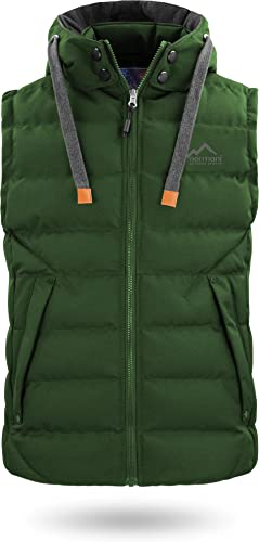 normani Herren Wattierte Weste Winddichte Steppweste mit Sweat Kapuze und Stehkragen Outdoor Bodywarmer Farbe Oliv Größe 7XL/66 von normani