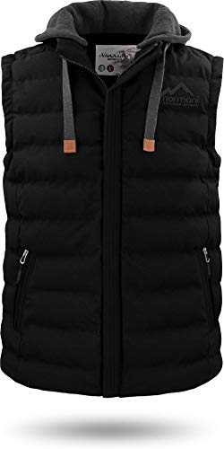 normani Herren Weste Steppweste mit Swaet Kapuze und Stehkragen - Outdoor Weste mit wasserdichten Reißverschlüssen Farbe Dunkelschwarz Größe L von normani