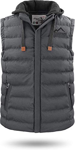 normani Herren Weste Steppweste mit Swaet Kapuze und Stehkragen - Outdoor Weste mit wasserdichten Reißverschlüssen Farbe Grau-Anthrazit Größe XXL von normani