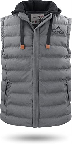 normani Herren Weste Steppweste mit Swaet Kapuze und Stehkragen - Outdoor Weste mit wasserdichten Reißverschlüssen Farbe Grau Größe 4XL von normani